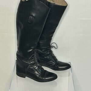 D’Accordo Black Leather Tall Riding Boots Lace Up Women’s US 9
